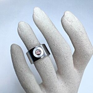 Teno Stainless Steel Band Ring with Amber Accent Approx Size 6